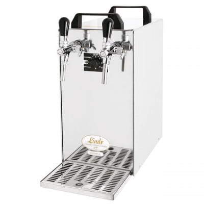 Stainless steel beer cooler, 50 litres per hour, 2 taps, ready to tap in 5 minutes.