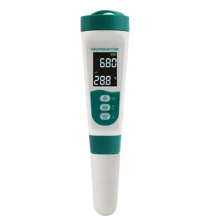 5-in-1 Digital pH/EC/TDS/SALT/TEMP Meter - Rechargeable